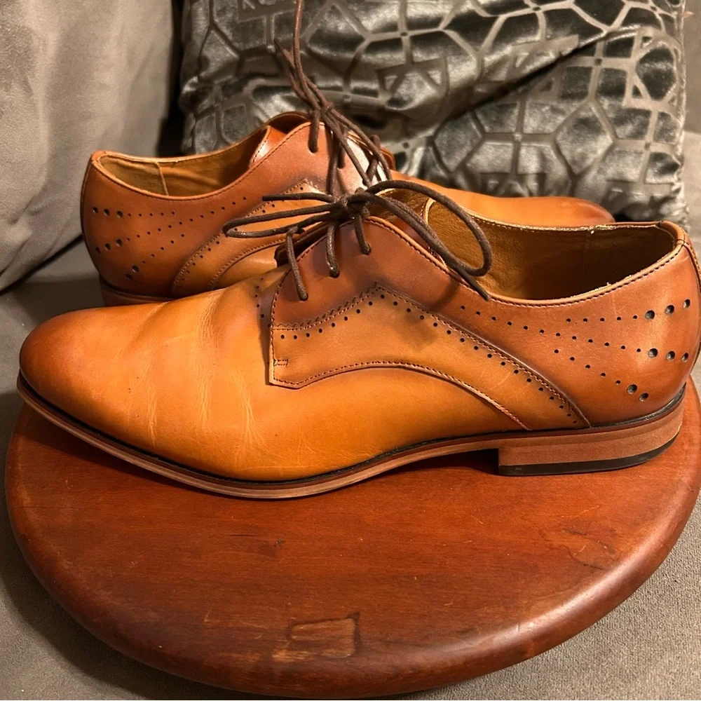 Stacy Adams Men's Savion Cognac Lace-up Plain Toe Oxford Size 10M EUC Like New!